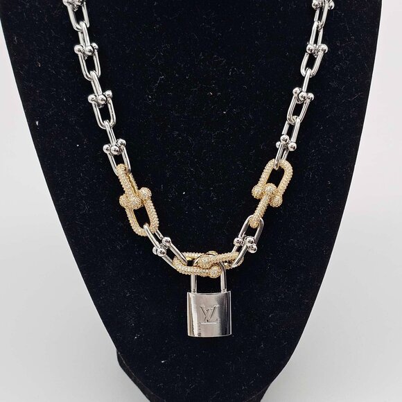 Auth Louis Vuitton Lock&Key Silver w/Unbranded 925 Pure Silver 14k Gold Plated - Picture 3 of 11